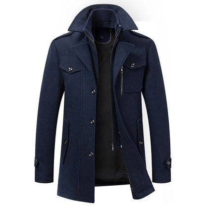 Men's Winter Thick Double-Layer Collar Wool Blend Coat