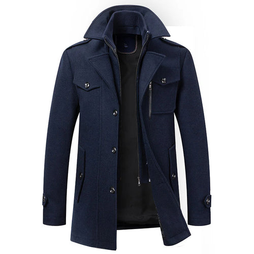 Men's Winter Thick Double-Layer Collar Wool Blend Coat
