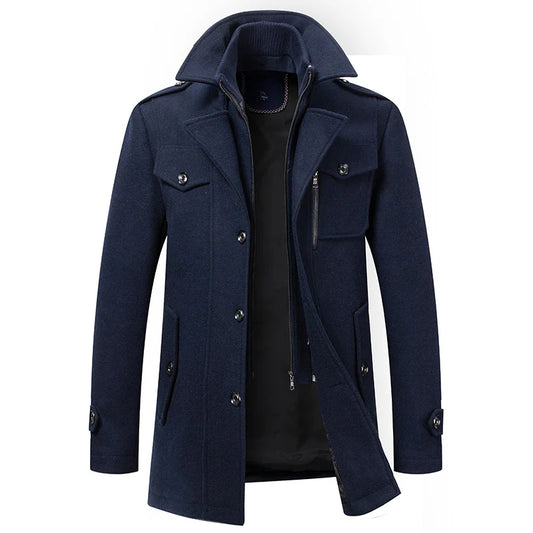 Men's Winter Thick Double-Layer Collar Wool Blend Coat