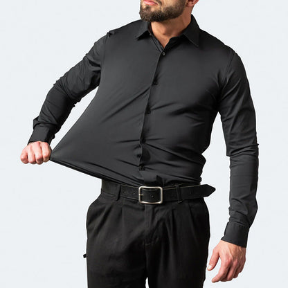 Men's Elastic Dress Shirts, Slim Fit Long Sleeves Shirt