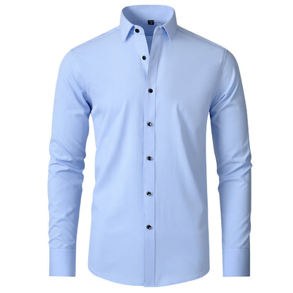 Men's Elastic Dress Shirts, Slim Fit Long Sleeves Shirt