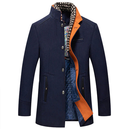 Men's Thick Stand Collar Detachable Scarf Wool Coat