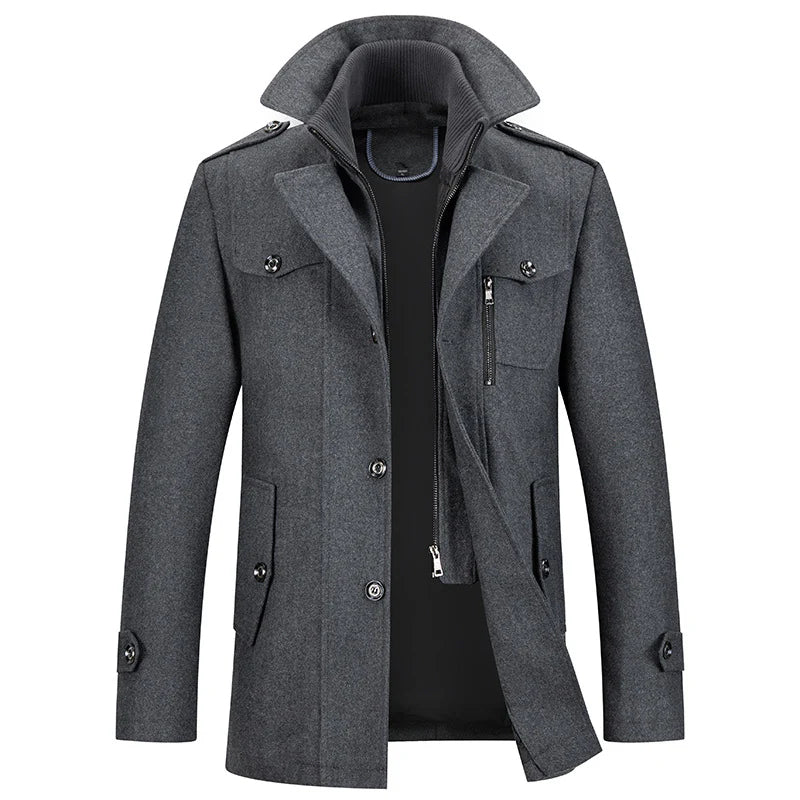 Men's Winter Thick Double-Layer Collar Wool Blend Coat