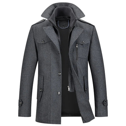 Men's Winter Thick Double-Layer Collar Wool Blend Coat