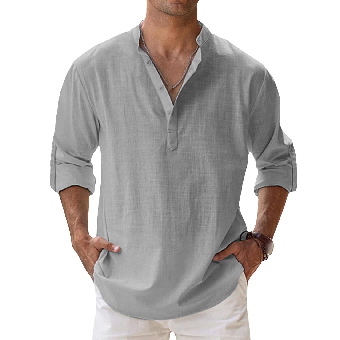 Men's Casual 100% Cotton Long-Sleeve Shirt