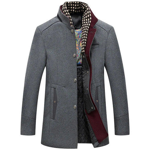 Men's Thick Stand Collar Detachable Scarf Wool Coat