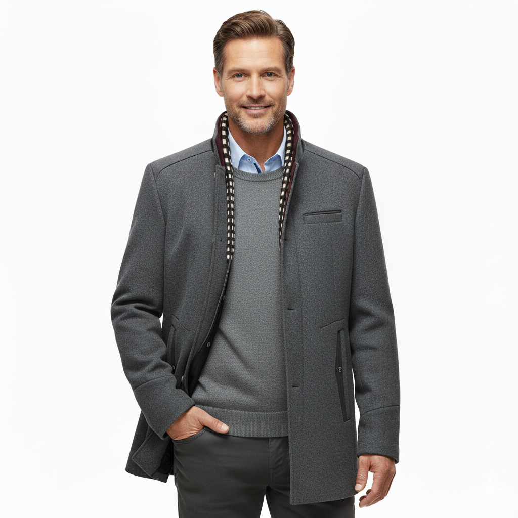 Men's Thick Stand Collar Detachable Scarf Wool Coat