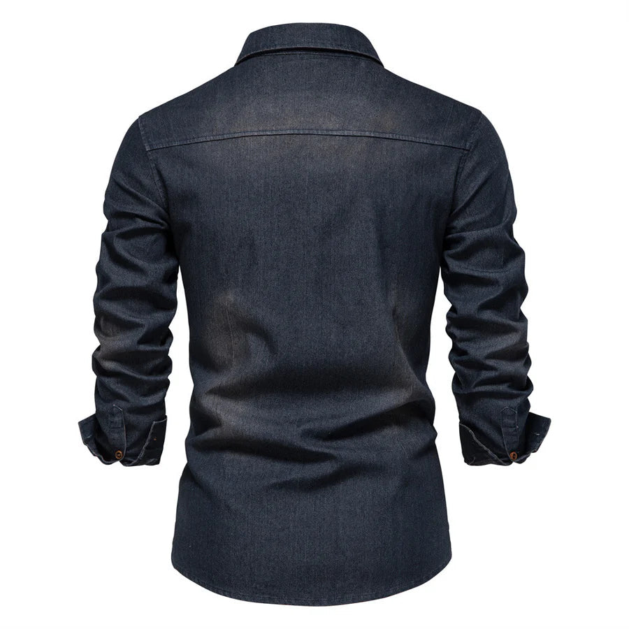 Men's Retro Cotton Long Sleeve Denim Shirt