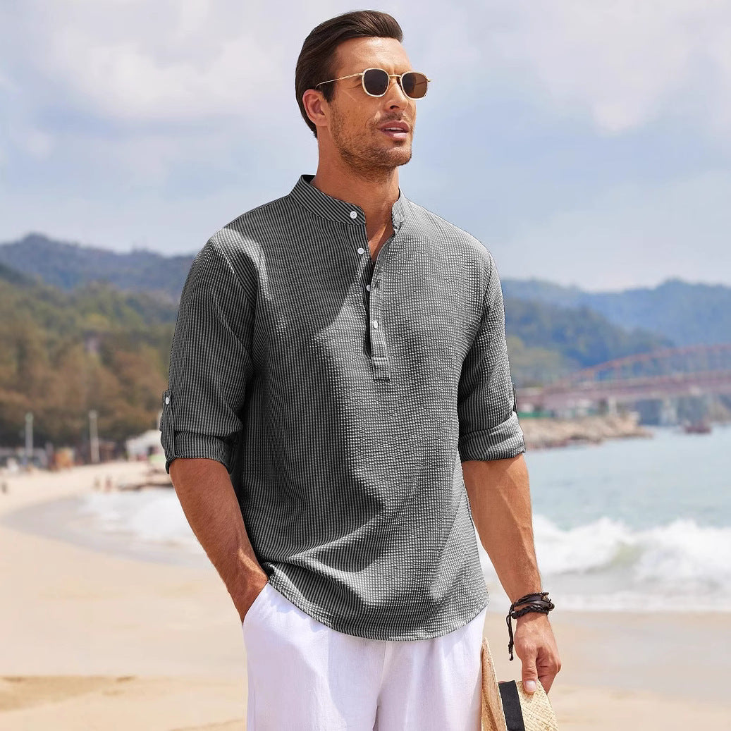 Men's Breathable Waffle Henley Long Sleeve Shirt
