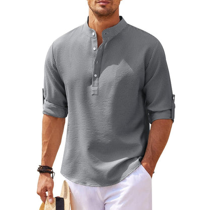 Men's Breathable Waffle Henley Long Sleeve Shirt