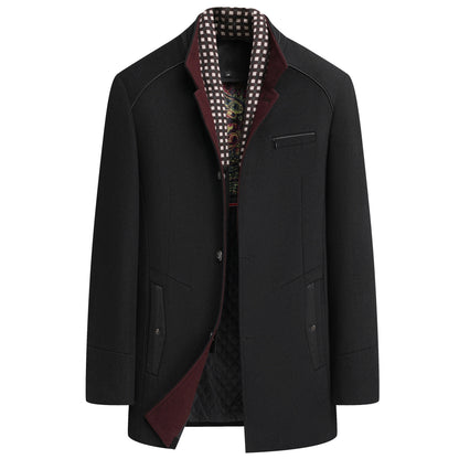 Men's Classic Thick Wool Blend Coat With Detachable Scarf