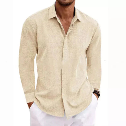 Men's Casual Cotton Linen Long Sleeve Shirt