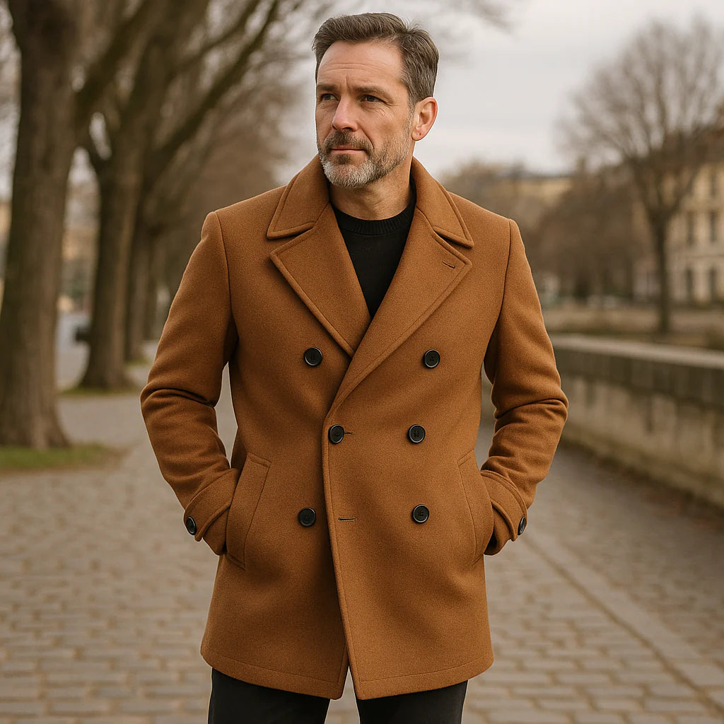 Men's Classic Double Breasted Wool Blend Pea Coat
