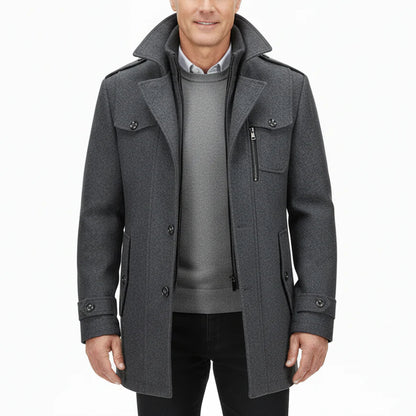 Men's Winter Thick Double-Layer Collar Wool Blend Coat